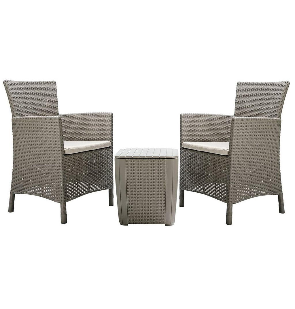 Keter Iowa 2 Seater Rattan Effect Garden Bistro Set Cream | Outdoor Patio Set
