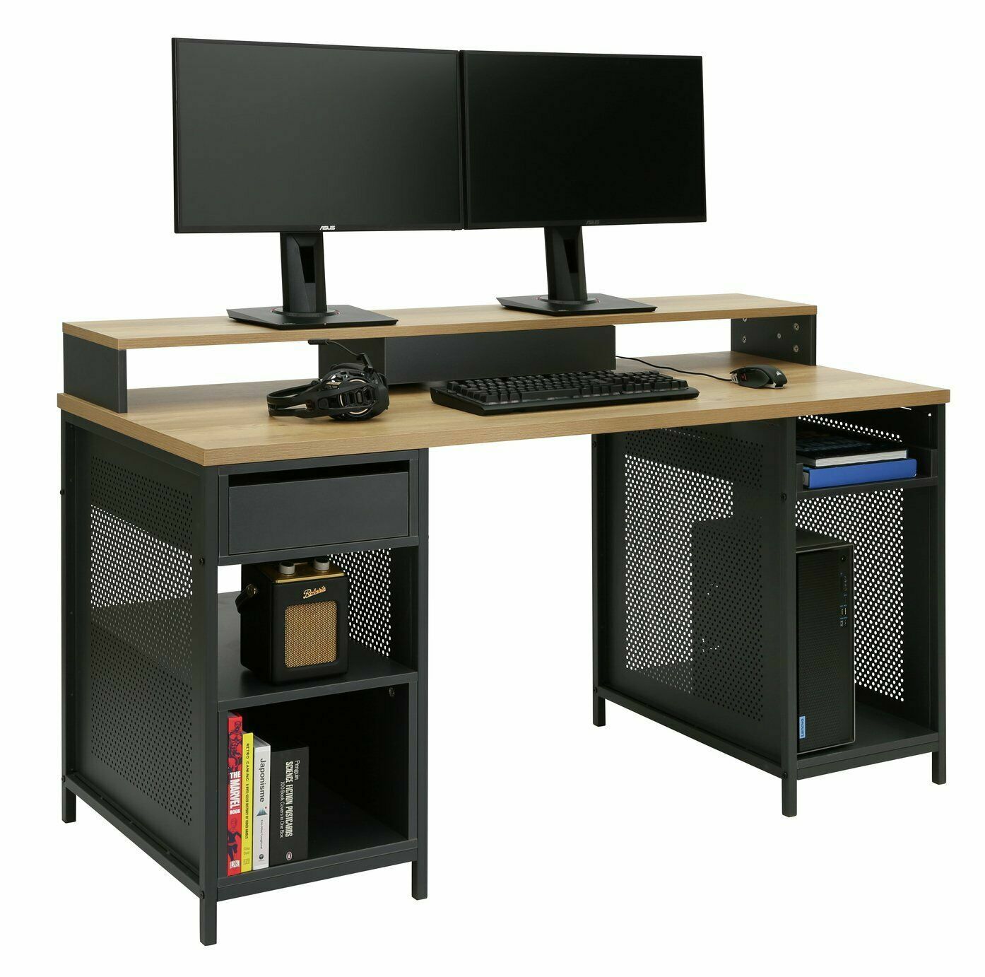 Modular 1 Drawer Gaming Desk - Oak Effect & Black ( B Grade 37398-37395- 37392 )
