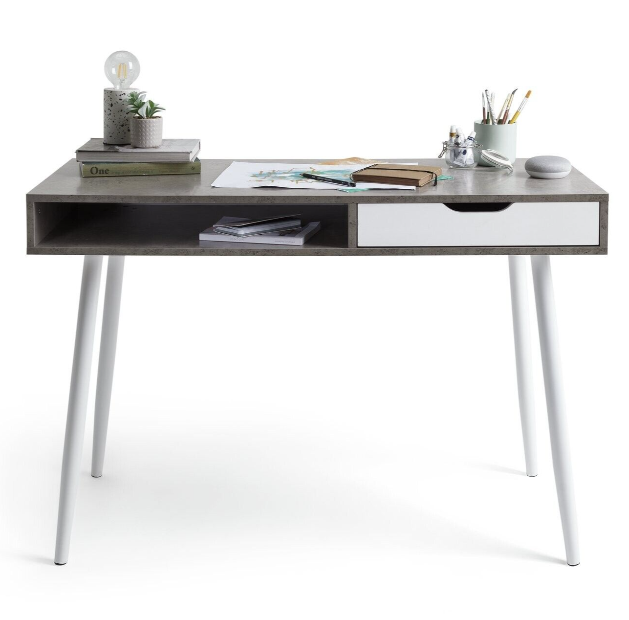 Habitat Concrete Style Office Desk - Grey | Sturdy Workstation for Home Office