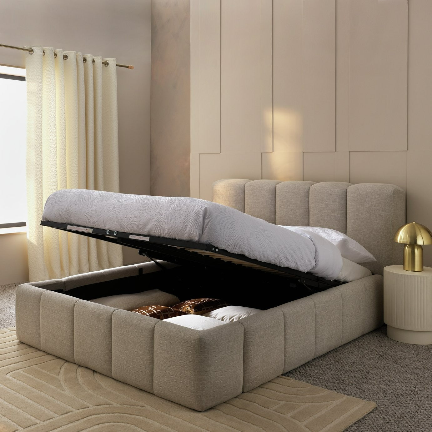 Malone Double End Lift Ottoman Bed - Cream | lift-up storage bed