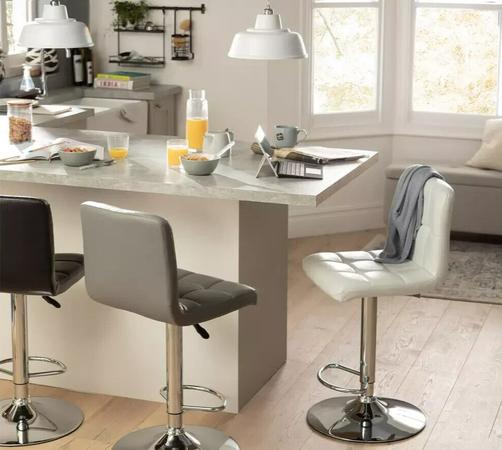 Nitro Bar Stool - White | Modern White Kitchen Breakfast Bar Chair Chrome Base
