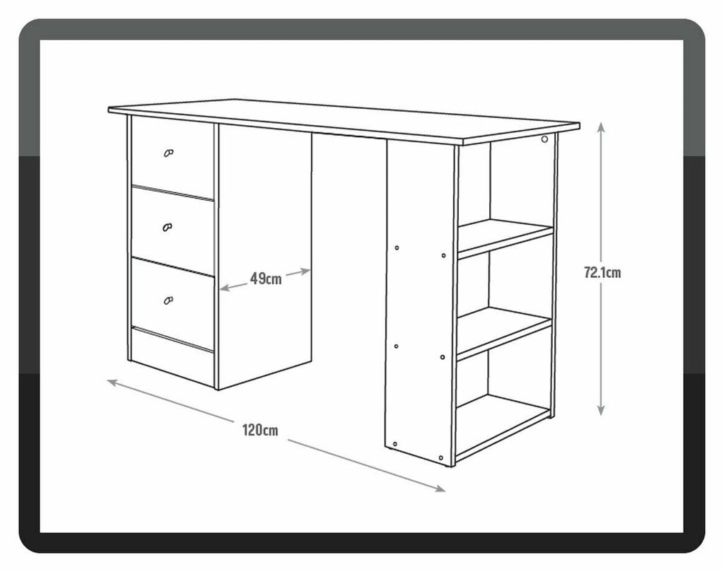 Home Malibu 3 Drawer Office Desk - White | Storage Desk for Home Office or Study