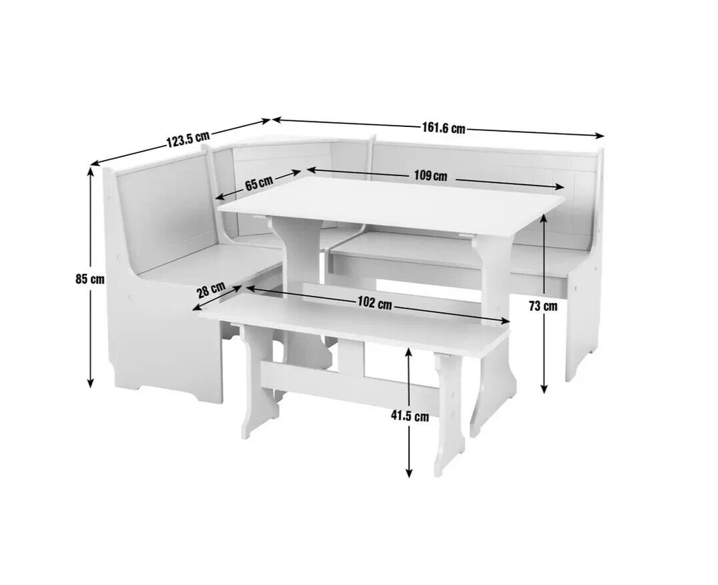 Haversham Corner Dining Set & Bench - White