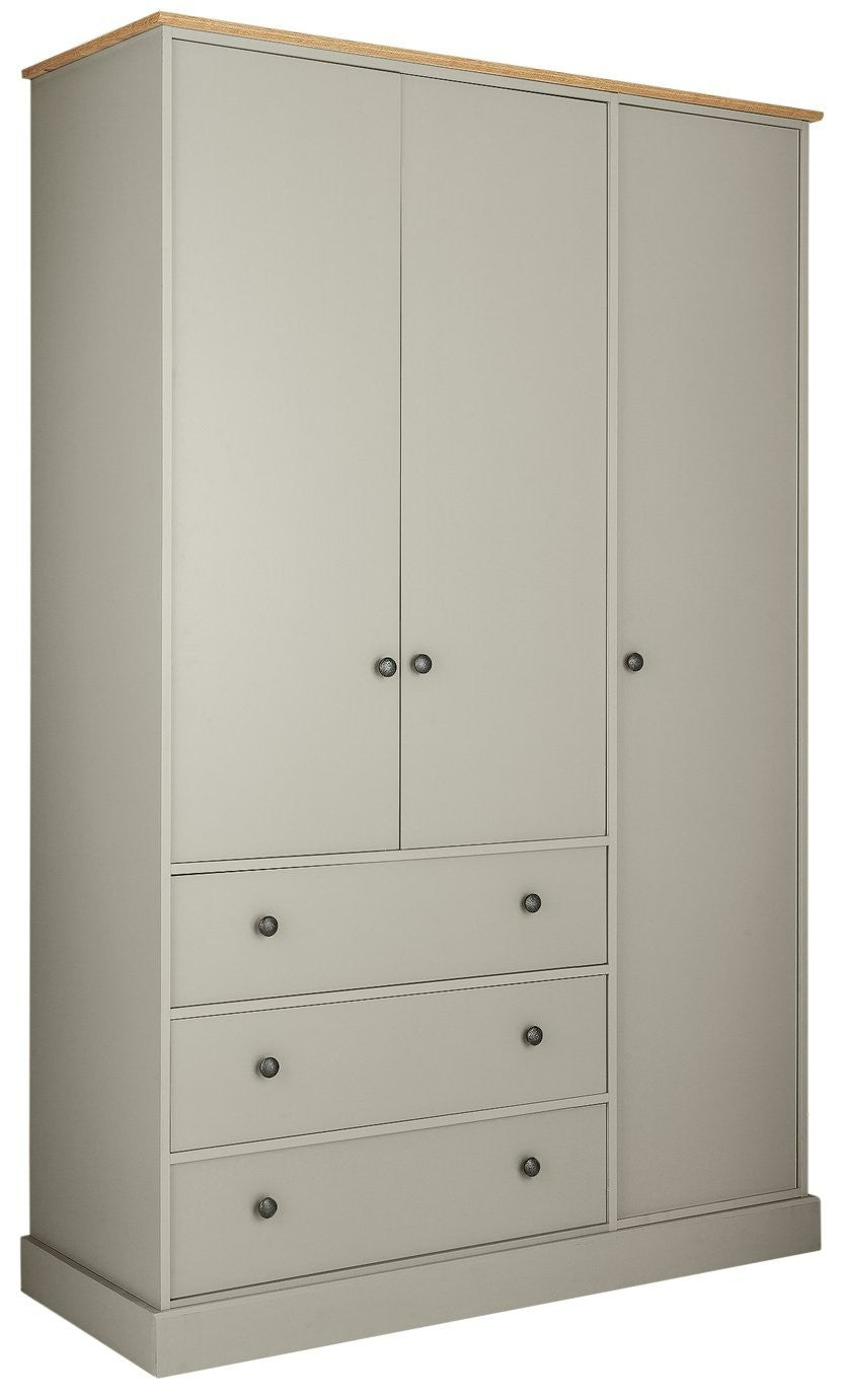 Home Kensington 3Dr 3Drw Wardrobe - Soft Grey /Oak Eff | triple wardrobe