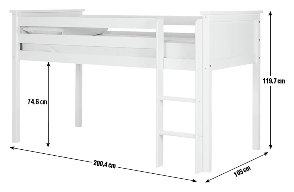 Brooklyn Midsleeper Bed Frame-White | Midsleeper bed frame white
