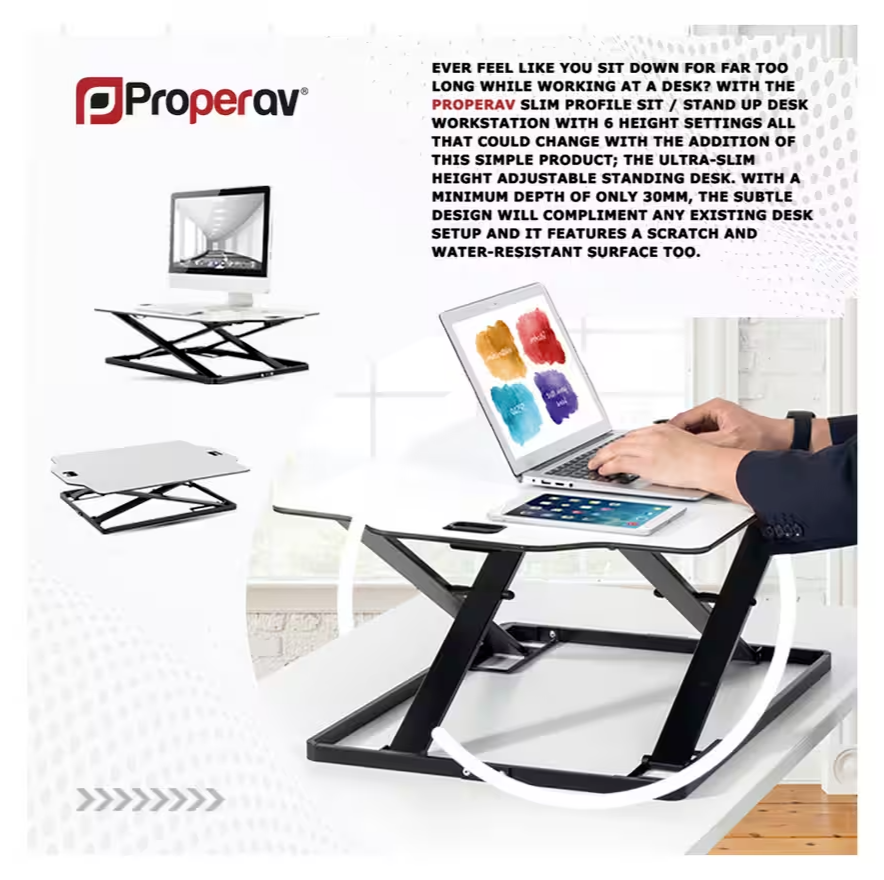 ProperAV Slim Profile Stand Up Desk Workstation - White