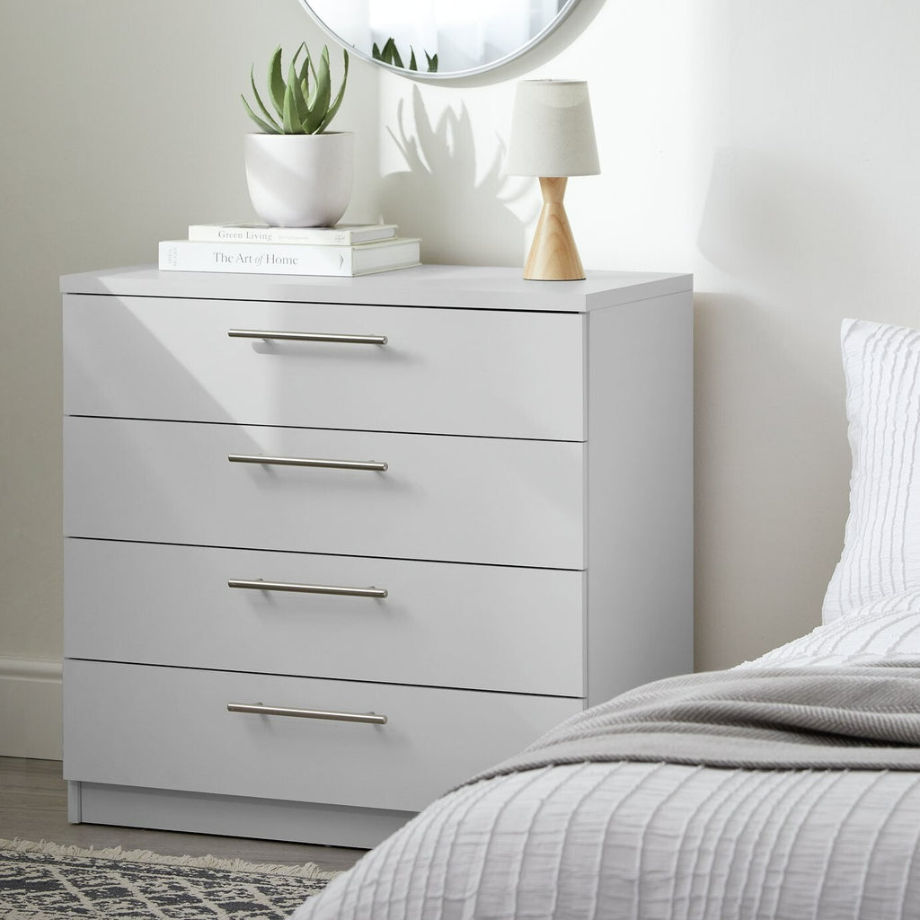 Home Brisbane 4 Drawer Chest Grey | Modern Storage Dresser Space Saver Furniture
