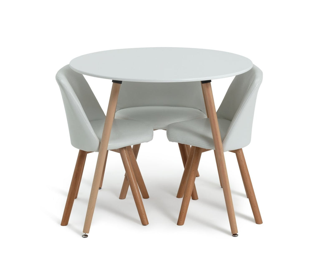 Habitat Quattro Modern Round Dining Table and 4 Chairs in White Faux Leather