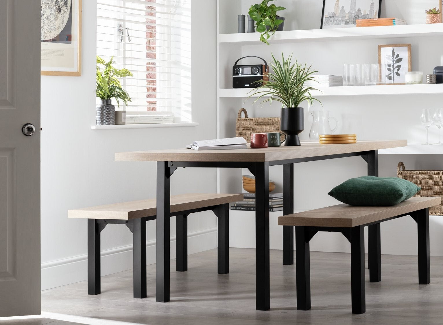 Habitat Zayn Wood Effect Dining Table & 2 Natural Benches (B Grade 58821 - 5882)