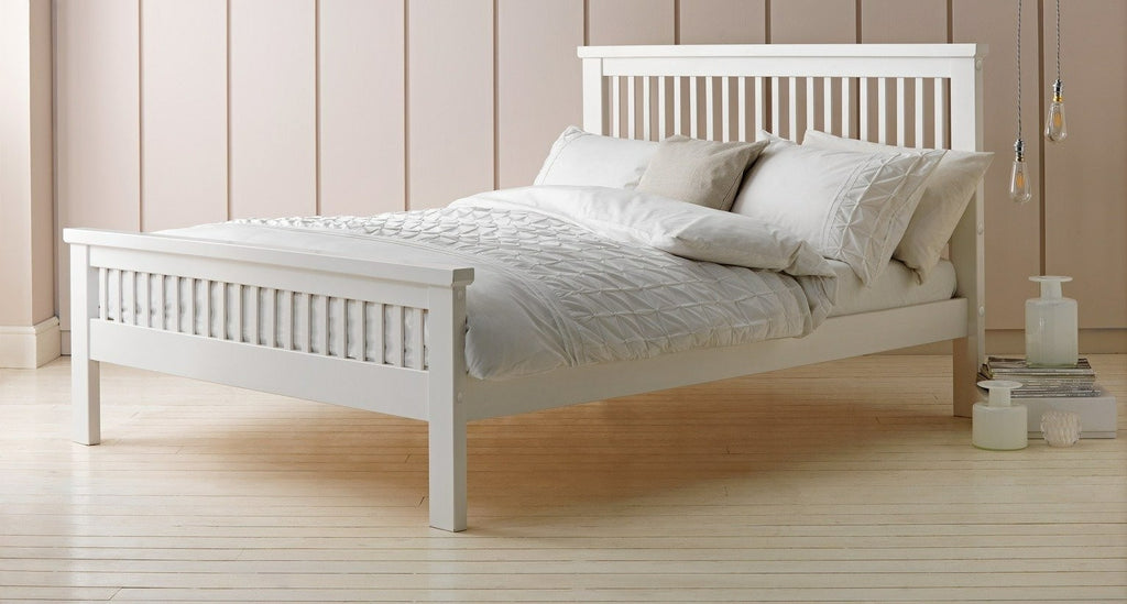 Home Aubrey Double Wooden Bed Frame - White | Wooden Bed Frame