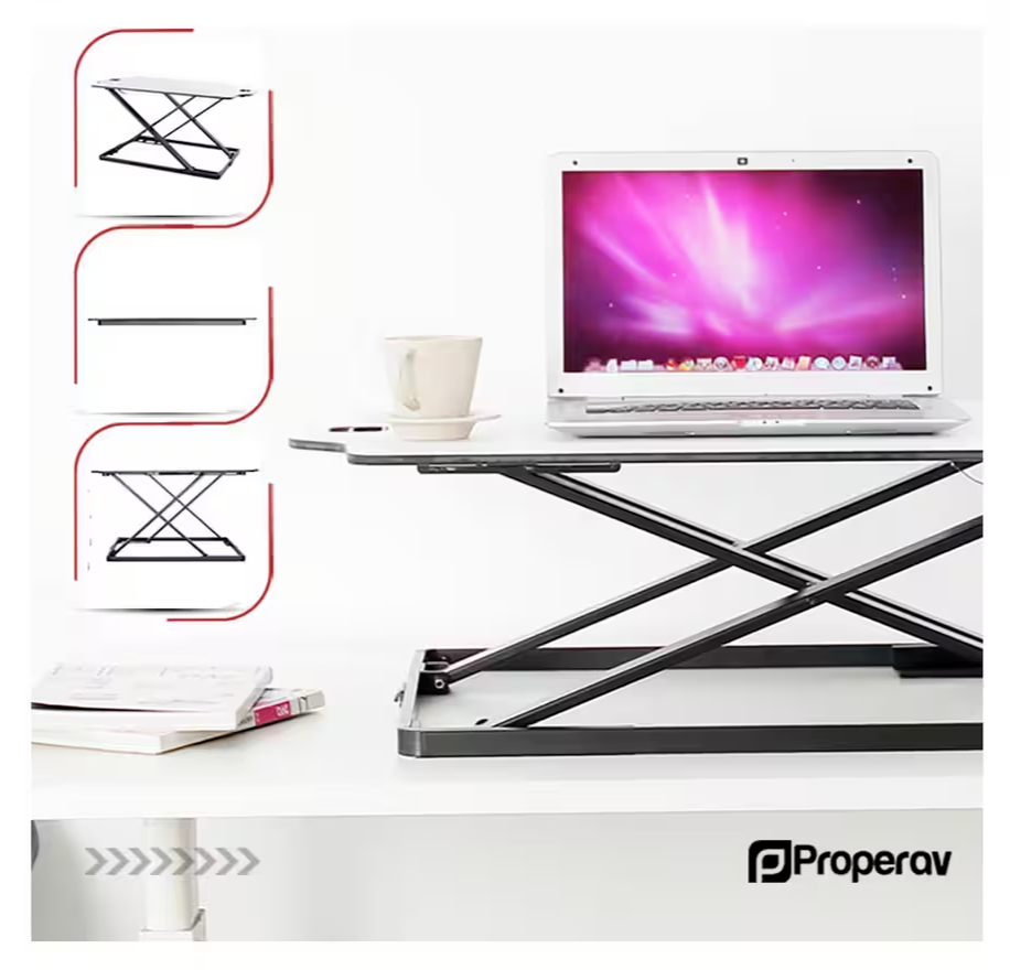 ProperAV Slim Profile Stand Up Desk Workstation - White