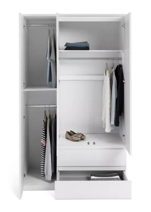 Jenson 3 Door 2 Drawer Tall Wardrobe - White Gloss ( B Grade )