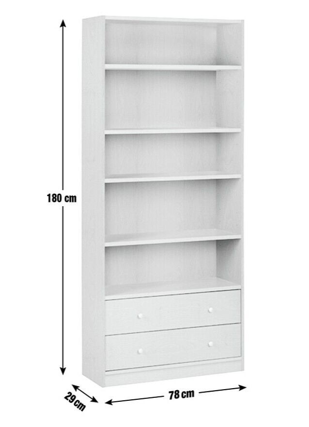 Maine 5 Shelf Bookcase With 2 Drawers Storage Unit Display Cabinet - Black Oak