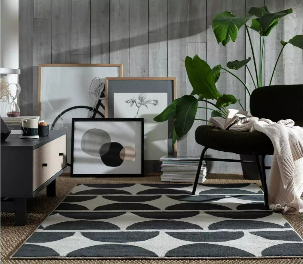 Habitat Mid Century Mini Geo Rug - Grey & White - 160x230cm