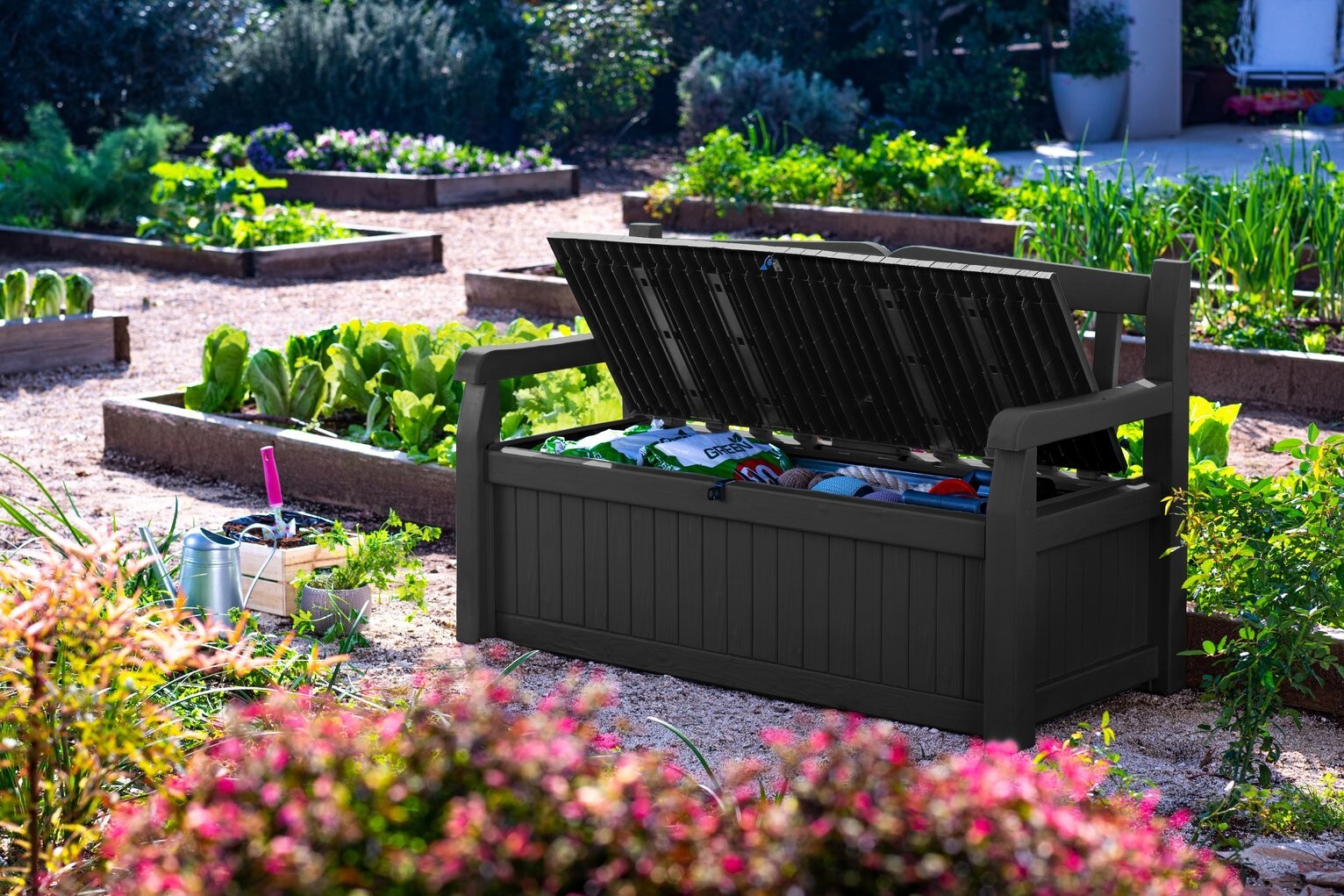 Keter Eden Bench 265L Garden Storage Box â€“ Grey