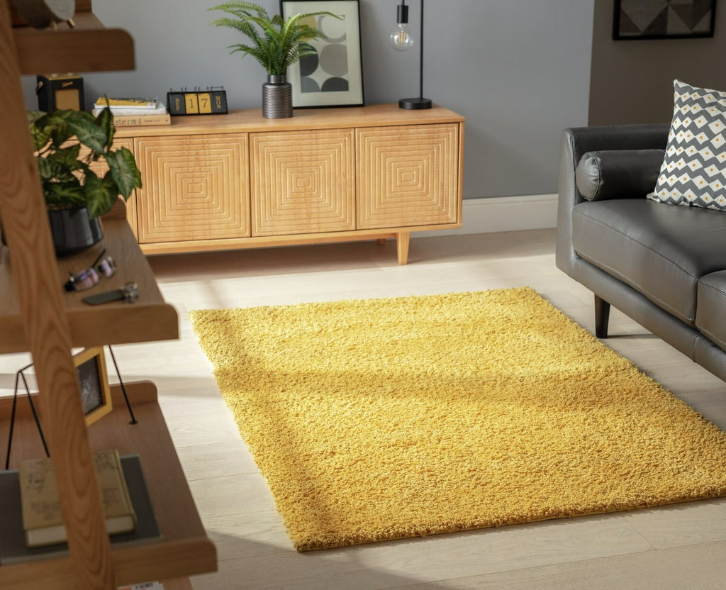 Habitat Recycled Plain Cosy Shaggy Rug - 160x230cm - Mustard