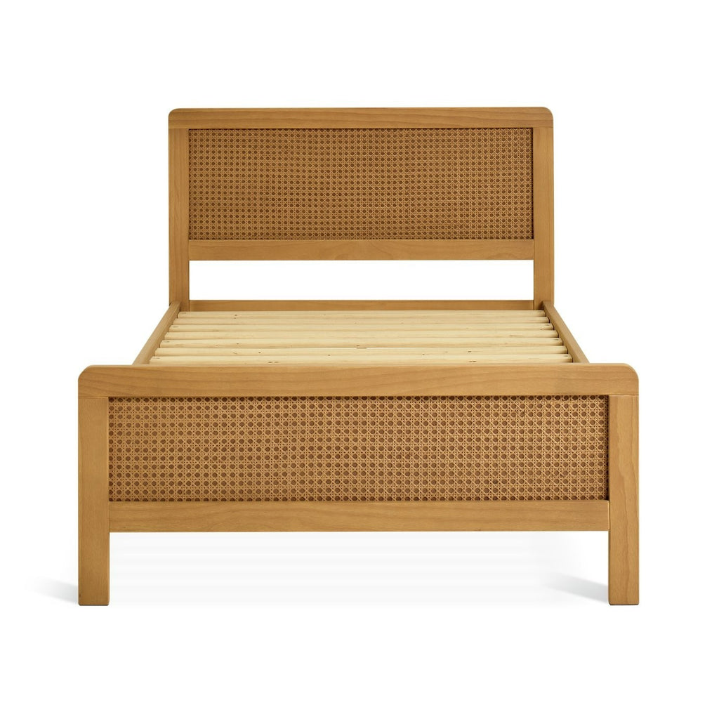 Kids Single Rattan Bed Frame - Oak Stain | natural rattan bed kids