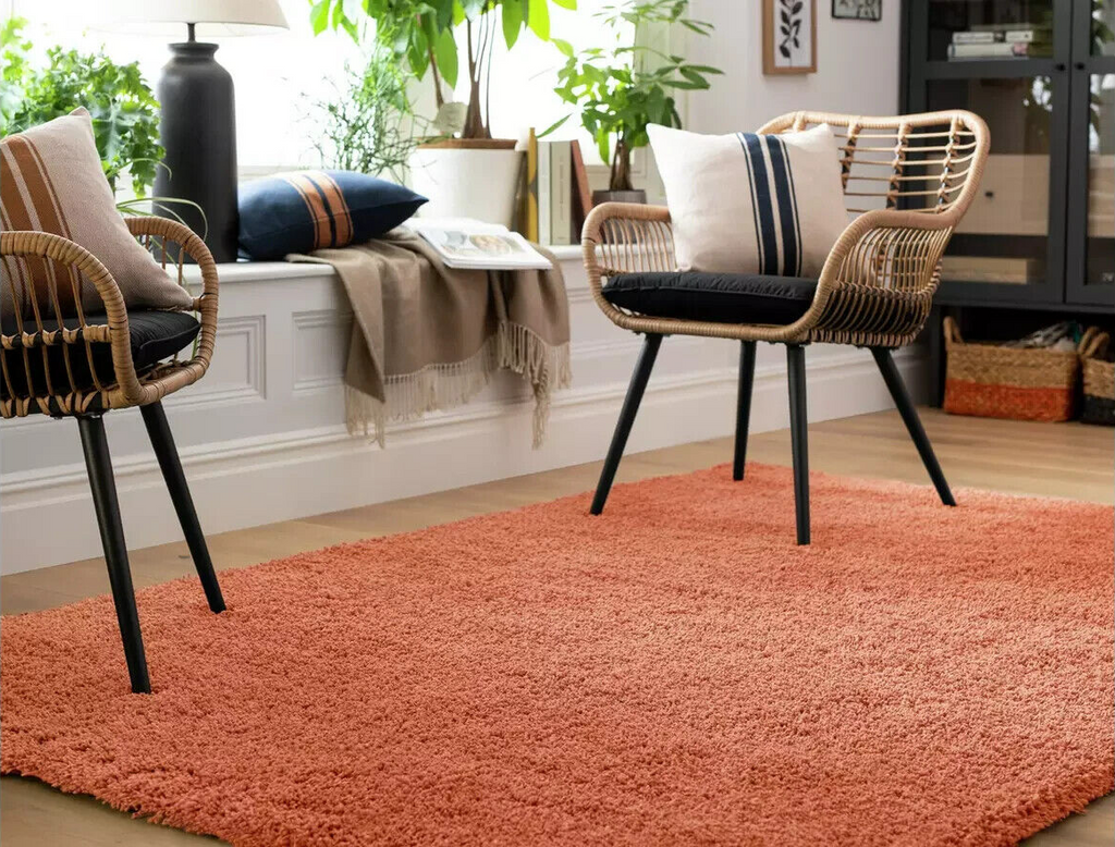 Habitat Noodle Shaggy Plain Rug - Terracotta - 160x230cm