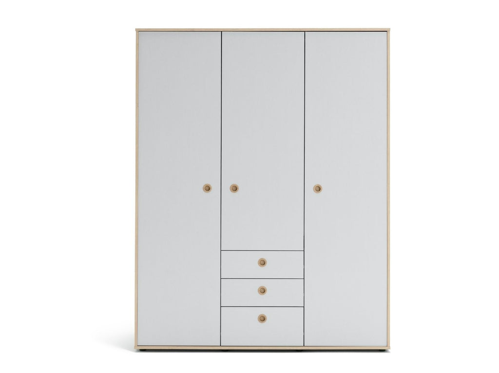 Camden 3 Door 3 Drawer Wardrobe - Grey & Acacia | Large wardrobe with drawers